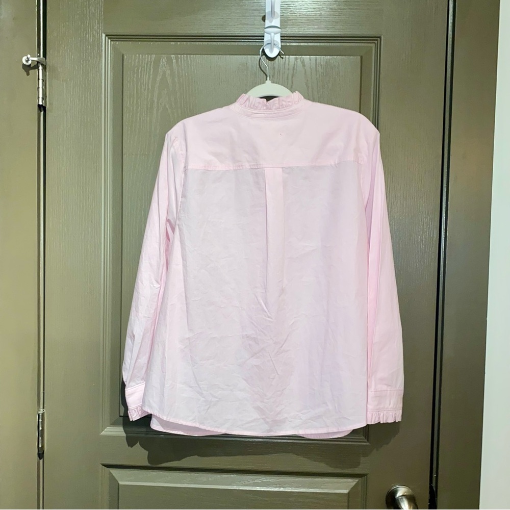 Court & Rowe Ruffle Trim Button-Up Top in Chambray Pink - Picture 12 of 13